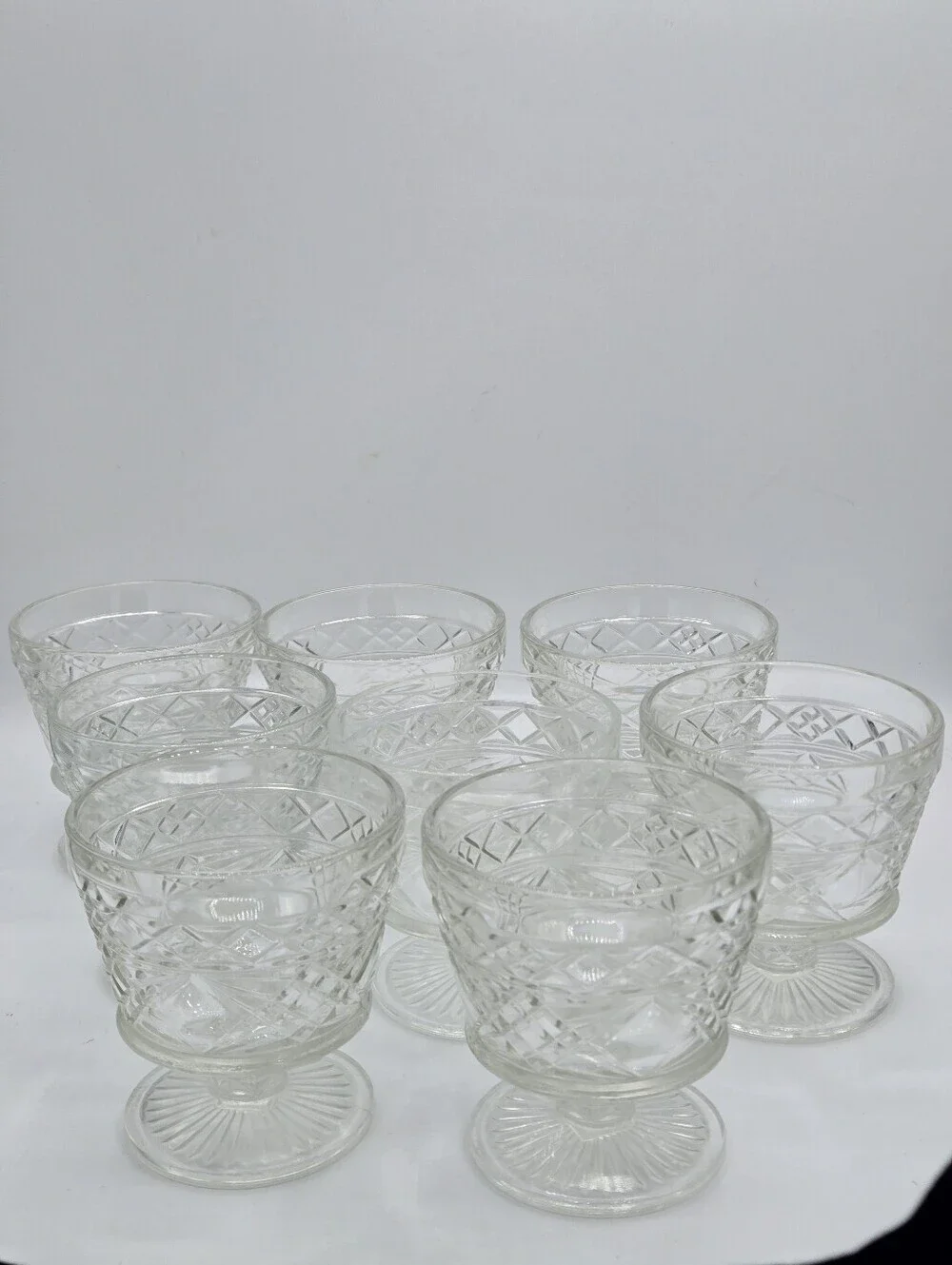 8x Vintage Clear Glass Hazel Atlas Footed Big Top Peanut Butter Dessert Glasses